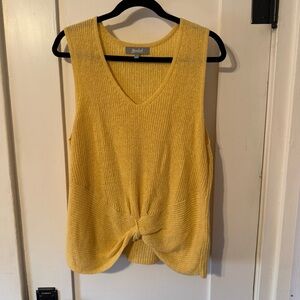 Marled Pale Yellow Knit Sweater Vest - Tie Bottom